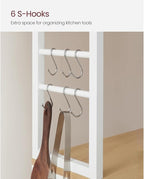 VASAGLE Coffee Bar, Baker’s Rack for Kitchen with Storage, 6-Tier Kitchen Shelves with 6 Hooks, Microwave Stand, Industrial, 15.7 x 23.6 x 65.7 Inches, Oak Color and White UKKS024W09