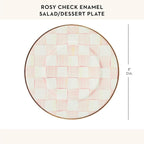MACKENZIE-CHILDS Enamel Salad and Dessert Plate, Small Plate for Appetizers or Desserts, 8 Inches, Pink-and-White Rosy Check