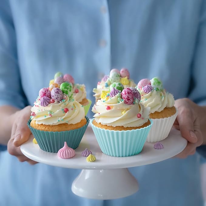 Silicone Muffin Baking Cups 12 Pack Reusable Cupcake Liners Non-stick Cake Molds, BPA Free, Dishwasher Safe