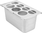 Restaurantware Squeeze Bottle Template Pack of 1 Stainless Steel 7 Hole Holder Top, 2.5" and 2.93" Diameter Fits 1/3 Size Food Pans, Dishwasher Friendly Integrated Lip Design Holder Top