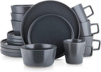 Stone Lain Coupe Stoneware Dinnerware Set, Service for 4, Gray Matte