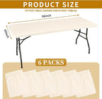 6 Pack Stretch Fabric Table Top Cap Cover, fits 8' Tables, Spandex Table Covers Washable Elastic Rectangle Tablecloth Protector for Indoor Outdoor Party Picnic Wedding, Ivory, 30" W x 96" L