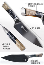 DALSTRONG Chef Knife - 8 inch - Valhalla Series - Ravenstone Black Blade Titanium Coated - Premium 9CR18MOV HC Steel - Resin & Wood Handle - Razor Sharp - Kitchen Cooking Chef's Knife - Leather Sheath