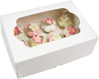 Global Sugar Art Auto-Popup Extra Deep Quarter Sheet Cake & Cupcake Box with Window and Cupcake Insert, White 14 x 10 x 5 Inches, 5 Count
