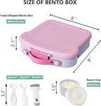 Bento Lunch Box for Kids - Toast-Shaped 4-Compartment Lunchable Food Container with Sauce Cup, Utensils & Brush, BPA-Free, Reusable Snack Container with lid, Ideal for School & Travel - Purple