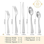 HIKAA 60PCS Matte Handle Silverware Set for 12, Stainless Steel Flatware Set, Modern Design Cutlery Set for Home/Hotel/Wedding, Dishwasher Safe