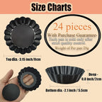 DATANYA 24Packs Mini Tart Pans 3 Inch with Removable Botttom, Carbon Steel Fluted Tart Tin Shell Mold Round Nonstick 3'' Quiche Pans for Pies, Mousse Cakes, Dessert Baking