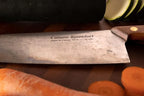 Cuisine Romefort | Sharp Carbon Steel Chef's Knife XC75, 8.7 in blade, with Leather sheath | chef knives with wooden handle | kitchen knife hardened with 58 Rockwell