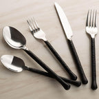 Forged 20-Piece Matte Black Silverware Set, 18/10 Stainless Steel Flatware Service for 4, Rustic Black Flatware, Spoons Forks Set Home Kitchen Restaurant Housewarming, Dishwasher Safe