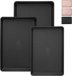 Nonstick Baking Sheet Pan Set of 3, Heavy Duty Cookie Sheets for Oven, 0.6mm Thick Quarter Size & Half Size & Jelly Roll Pan, Rustproof & Easy Clean with Textured Surface(Black)