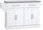 HOMCOM Rolling Kitchen Island Cart with Wheels, Portable Island Table for Kitchen with Stainless Steel Top, Adjustable Shelves, 2 Drawers, Spice, Knife and Towel Rack, White