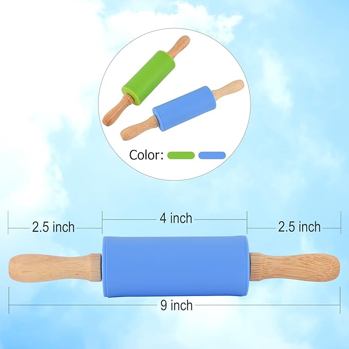 Mini Silicone Rolling Pin for Kids, Non-stick Surface Wood Handle, 9 Inch 1 Pack Red Point