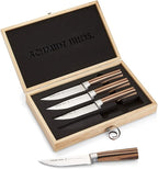 Schmidt Brothers, Farmhouse 4-Piece Jumbo Steak Knife Set, High-Carbon German Stainless Steel Cutlery in a Wood Gift Box