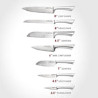 Cuisine::pro Damashiro 8-Piece Satori Knife Block - Japanese Steel Knife Set with Acacia Wood Knife Block -Damascus-Inspired Blade