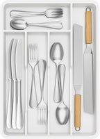 Lifewit Silverware Tray, Deep Wide Cutlery Drawer Organizer Storage for Kitchen, Plastic Flatware Utensil Holder Divider for Spoons Forks Knives Tableware, 5 Compartment, White