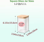 1.2 Qt Square Glass Storage Containers with Lids, glass jar with airtight lid, Glass Canister for Pantry Cookie Flour Cereal Rice Sugar Tea Coffee Beans Spice, Square Set of 4