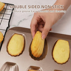 2 Pack Madeleine Pans for Baking, 12 Cavity Heavy Duty Shell Shape Baking Mold Nonstick Cookie Cake Pan for Oven（Gold）