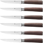 Natura Series 4.5” Serrated Steak Knife Set of 6, High Carbon Stainless Steel, Wooden Handle