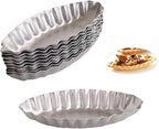 10PCS Aluminum Boat Tart Pan, Fluted Oval Tart Mold, Small Boat Shape Baking Mold, Wavy Tartlet Pie Pans, Pudding Molds Flower Edge Trays Specialty Design - Silver