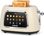 Toaster 2 Slice Smart Touch Screen, Retro 1.5'' Extra Wide Slot Stainless Steel Digital Bread Toaster with Memory Function, Bagel, Defrost, 6 Browning Levels and Removable Crumb Tray, Cream