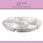 Plasticpro 6 Sectional Round Plastic Serving Tray/Platter (8, White & Rose Gold)