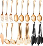 Rose Gold Serving Utensils Set Stainless Steel, Large Metal Serving Spoons, Slotted Spoons, Forks, Tongs, Soup and Skimmer Spoon, Cake Server serveware for Partie, Buffet, Catering, Entertaining 15pcs