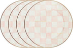 MACKENZIE-CHILDS Enamel Dinner Plate, Decorative Dinnerware Plate, 10 Inches, Set of 4, Pink-and-White Rosy Check