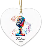 Customized Name & Year Microphone Ceramic Ornaments, Recording Vocals Xmas Ornament Tree, Personalized Microphone Ceramic Ornament Gifts, Singer Vocalist Ornaments Decoration Christmas Hanging 2025