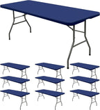 10 Pack Stretch Fabric Table Top Cap Cover, fits 6' Tables, Spandex Table Covers Washable Elastic Rectangle Tablecloth Protector for Indoor Outdoor Party Picnic Wedding, Navy Blue, 30" W x 72" L