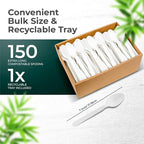100% Compostable Spoons - (7 in.) 150 Large Biodegradable Spoon Disposable Eco Friendly Spoon Durable and Heat Resistant Alternative to Plastic Spoons with Convenient Tray, By