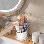 Cutlery holder with cover,Internally rotatable, Plastic Cutlery Storage Organizer for Kitchen Cabinet or Pantry - Basket Organizer for Forks, Knives and Spoons. With cover. White ﻿