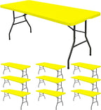 10 Pack Fitted Tablecloth for 6 Foot Rectangle Tables, Yellow Elastic Outdoor Picnic Table Cover, Washable Stretch Folding Table Cloths 6 ft for Camping Party Patio Kitchen Banquet, 30" W x 72" L