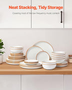 VEVOR Dinnerware Set, Service for 8 (32 PCS), Round Plates and Bowls Sets, Scratch Resistant Ceramic Dinner Ware, Dishwasher and Microwave Suitable Kitchen Dish, for Dessert Salad Soup Pasta, White