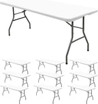 10 Pack Stretch Fabric Table Top Cap Cover, fits 8' Tables, Spandex Table Covers Washable Elastic Rectangle Tablecloth Protector for Indoor Outdoor Party Picnic Wedding, White, 30" W x 96" L