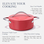 Dutch Oven Pot with Lid 4.5QT Stock Pot 9.5 Inch Nonstick Ceramic Coated Soup Pot Non-Toxic PFAS-Free, Quick & Even Heat Distribution for Braising, Baking Bread & Stewing, Compatible for All Cooktops(Induction/Gas/Electric) Oven Safe to 500°F, Fusion Red