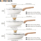 Kordisen Ceramic Nonstick Frying Pan Skillet Set with Lid, 3 Piece Ceramic Pans for Cooking Non Toxic, Healthy Induction Cookware, Stay-Cool Handle, PFOA & PFAS Free (8 Inch, 9.5 Inch, 11 Inch)