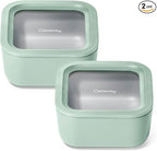Caraway 2pc Glass Food Storage Set - 4.4 Cup Food Containers (2) - Ceramic Coated - Non Toxic, Non Stick Lunch with Lids - Dishwasher, Oven, & Microwave Safe - Mist