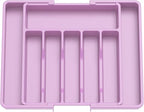 Lifewit Silverware Drawer Organizer, Expandable Utensil Tray for Kitchen, BPA Free Flatware and Cutlery Holder, Adjustable Plastic Storage for Spoons Forks Knives, Large, Purple
