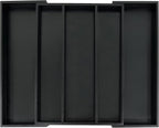 Utoplike Bamboo Drawer Organizer Kitchen Utensils, Adjustable Black Silverware Holder and Cutlery Tray Organiser, Expandable Drawer Divider for Flatware, Knives in Kitchen, Bedroom, Living Room