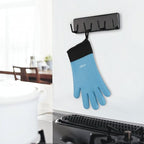 Kitchen Oven Gloves - Dual-Layer Heat Resistant Grilling Gloves, Silicone Oven Mitts with 5 Fingers, Waterproof Non-Slip Pot Holder for Barbecue, Cooking, Baking (Small, Blue Long)