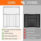 Silverware Organizer - Expandable Kitchen Drawer Organizer, BPA-Free Food-Safe Utensil Drawer Organizer with 7 Compartments, Deep Cutlery Tray for Forks, Knives, White