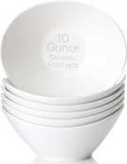 Teocera 6 Inch Ceramic Breakfast Bowls Set of 6, 10 Ounce Small Yogurt Bowls for Salad, Soup, Dessert, Microwave & Dishwasher Safe - White