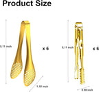 12-Piece Mini Tongs - 5-Inch Stainless Steel Salad Tongs, Small Tongs for Serving Food, Mini Serving Utensils for Appetizers, Party, Coffee, Desserts (Gold)