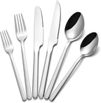 KINGSTONE 24-Piece Silverware Set with Steak Knives, Flatware Set for 4, Stainless Steel Tableware Cutlery Set for Home Restaurant, Mirror Finish,Modern Design