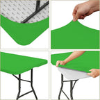 6 Pack Fitted Tablecloth for 8 Foot Rectangle Tables, Green Elastic Outdoor Picnic Table Cover, Washable Stretch Folding Table Cloths 8 ft for Camping Party Patio Kitchen Banquet, 30" W x 96" L