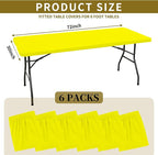 6 Pack Fitted Tablecloth for 6 Foot Rectangle Tables, Yellow Elastic Outdoor Picnic Table Cover, Washable Stretch Folding Table Cloths 6 ft for Camping Party Patio Kitchen Banquet, 30" W x 72" L