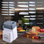 14 Pcs Kitchen Knife Block Set with Sharpener German High Carbon Stainless Steel Chef Knives, Razor-Sharp & Durable, Lightweight Anti-Slip Handle, Professional Set for Home & Kitchen (White)