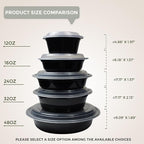 Klex 24 Oz, 50 Sets Meal Prep Containers with Airtight Lids, BPA Free, Reusable Plastic Food Container, 24 oz, Round, Black/Clear, 50 Sets