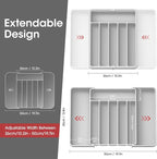 Aujen Silverware Organizer - Expandable Kitchen Drawer Organizer, Adjustable Utensil Organizer, Cutlery Tray for Forks, Knives, Multipurpose Kitchen Organizers and Storage Solution, Light Grey, Large