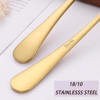 7" Round Soup Spoons Set of 4,18/10 Stainless Steel Heavy Duty with Deep Bowl,Matte Stain Finish,Dishwasher Safe(Gold)